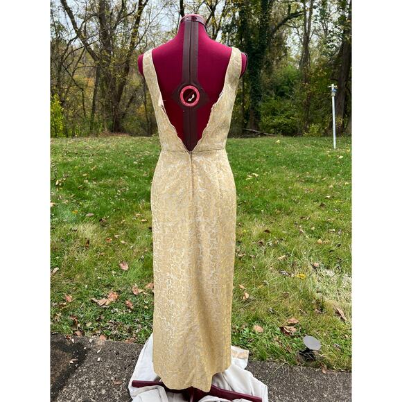 column dress formal gold damask 1960s - Picture 5 of 8